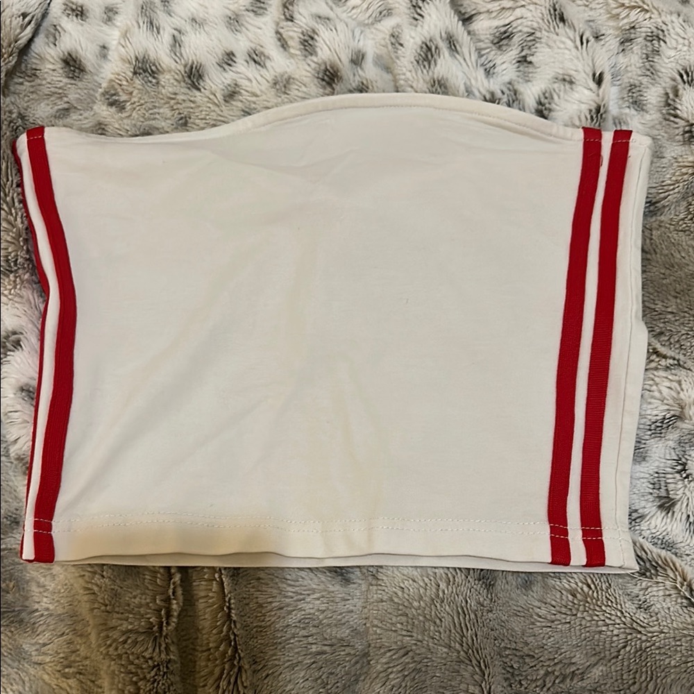 White and Red Strapless Tube Top